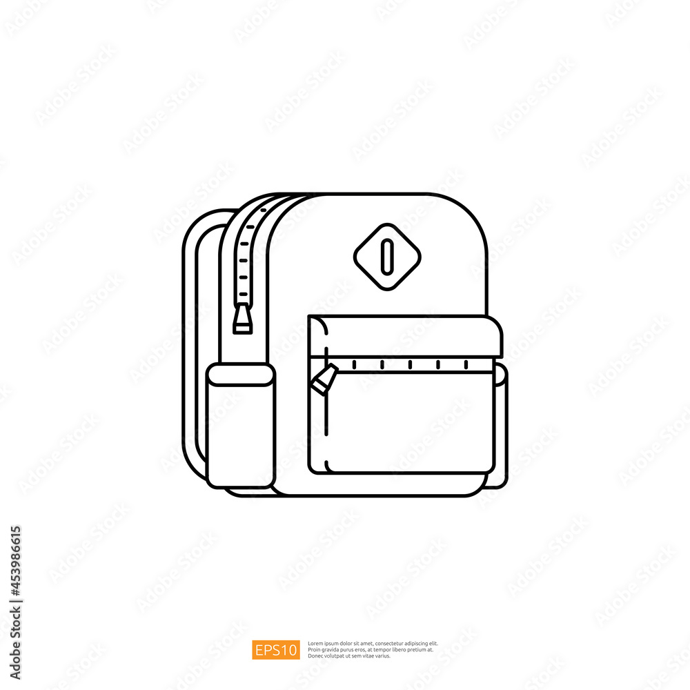 schoolbag or backpack object with outline line style vector illustration schoolbag or backpack object with outline line style vector illustration