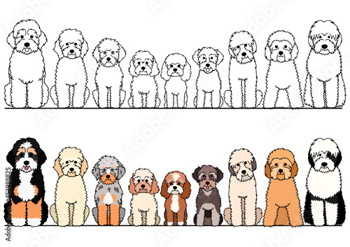 cartoon doodle dogs border set