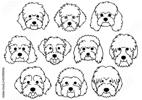 cartoon doodle dog faces linearrt bundle photo