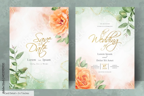 Set of Minimalist Wedding Invitation card Template with Watercolor Hand Drawn Floral