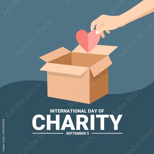 Vector illustration, hand putting a heart symbol in a box, as a banner or poster, International day of Charity.