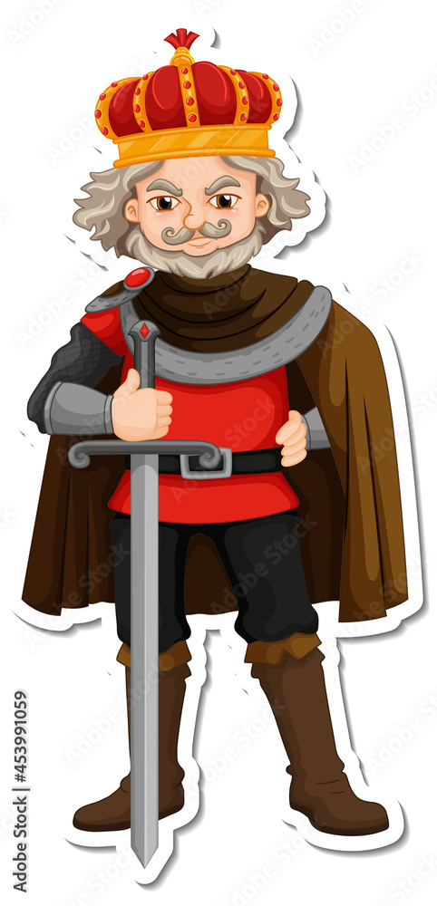 King holding sword cartoon character sticker King holding sword cartoon character sticker