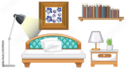 Bedroom furniture set for interior design on white background