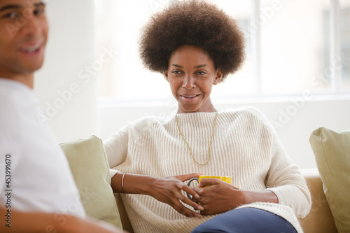 Couple talking indoors