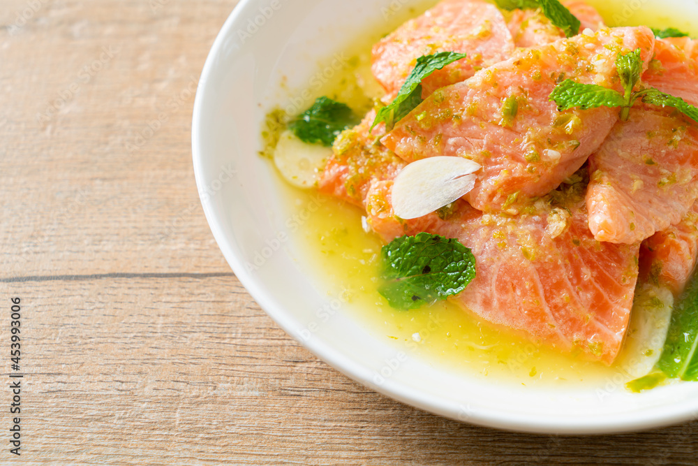 fresh salmon raw spicy seafood salad