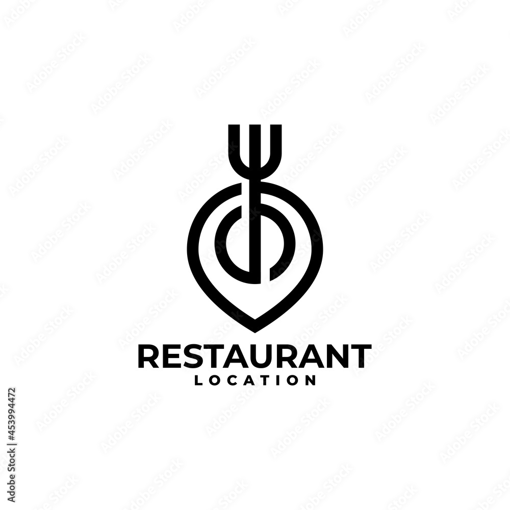 an illustration of an icon location with a fork. pin location icon for restaurant, cafe, bistro.