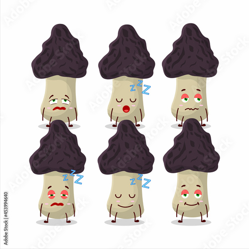 Cartoon character of gyromitra with sleepy expression