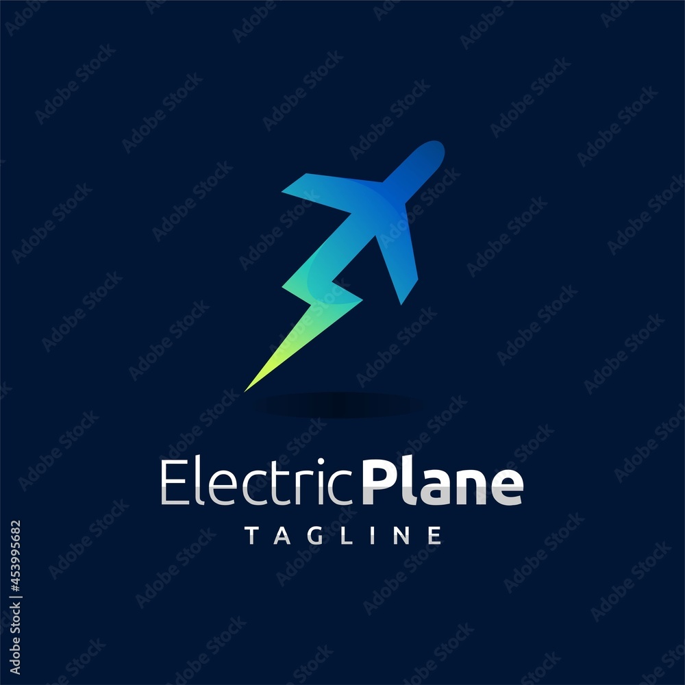 Electric plane logo with thunder concept