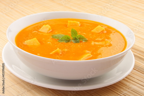 Fresh made traditional pumpkin cream soup.