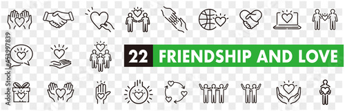 Friendship partnership handshake and love line icons. 
