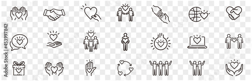 Friendship partnership handshake and love line icons. 
