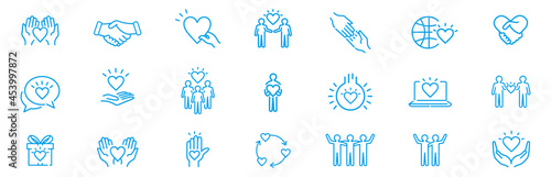Friendship partnership handshake and love line icons. 