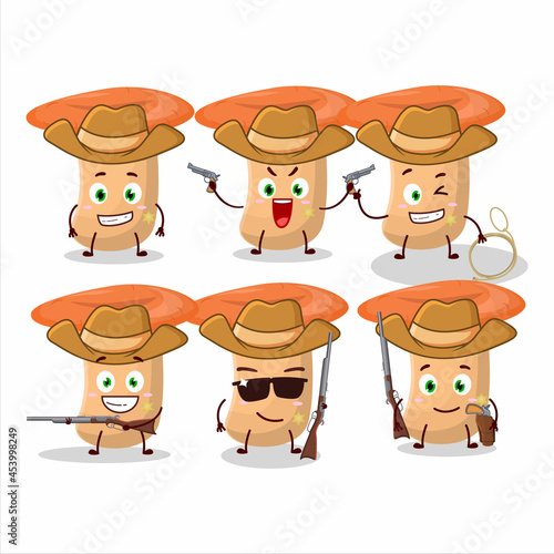 Cool cowboy safron milkcap cartoon character with a cute hat