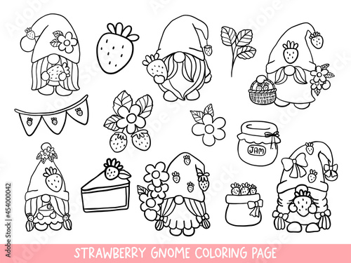 Strawberry Gnomes Doodle,Strawberry Gnome Coloring Page.