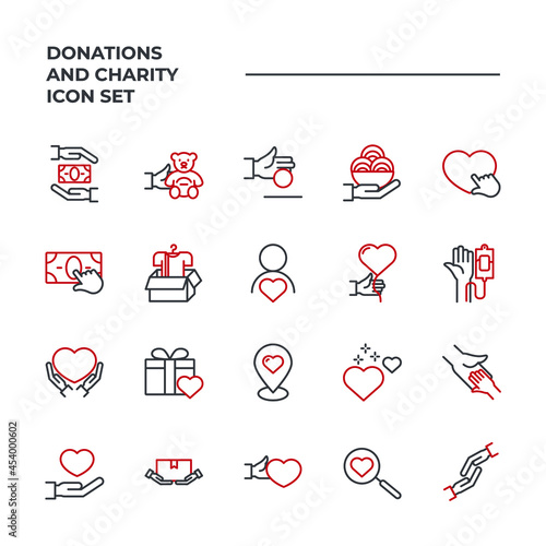 Donations and Charity set icon, isolated Donations and Charity set sign icon, vector illustration