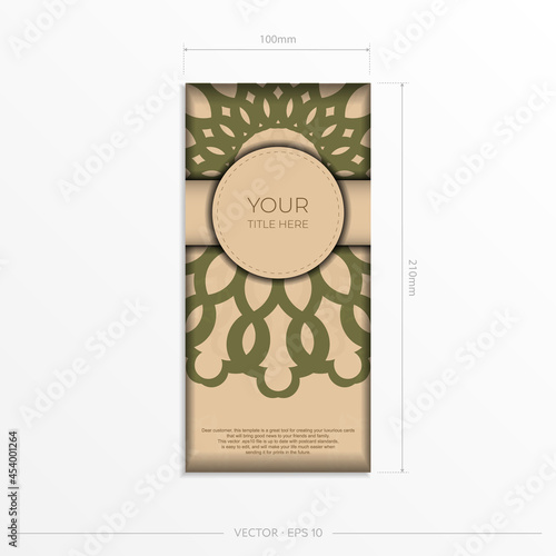 Template for print design postcards in Beige color with mandala patterns. Vector Preparation of invitation card with place for your text and abstract ornament.