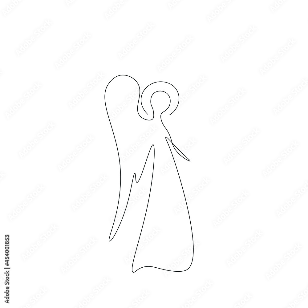Christmas angel line drawing on white background, vector illustration Christmas angel line drawing on white background, vector illustration