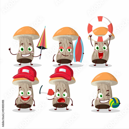 Happy Face scaber stalk cartoon character playing on a beach