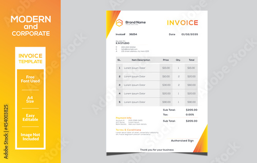 Modern and corporate invoice design template