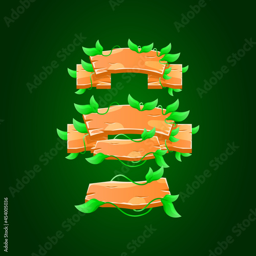 collection set of funny wooden with branch leaf banner board template for game ui asset elements