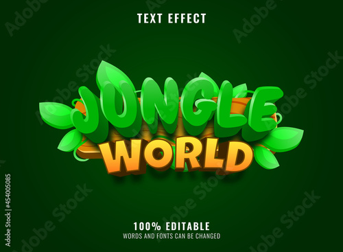 funny jungle world game logo with wooden frame editable text effect