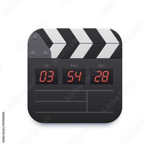 Movie clapper board, video record interface icon, vector tv and online cinema app. Movie theater or television player and video tube recorder, media channel application interface icon of clapperboard