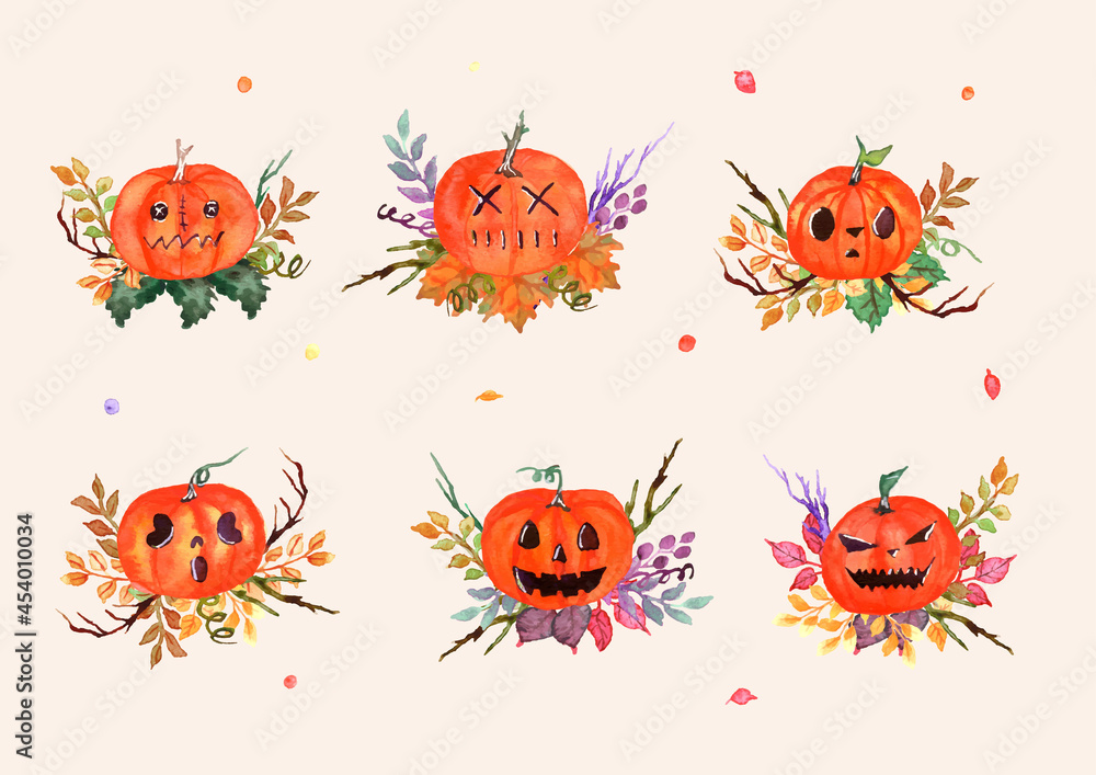 halloween pumpkin watercolor arrangement