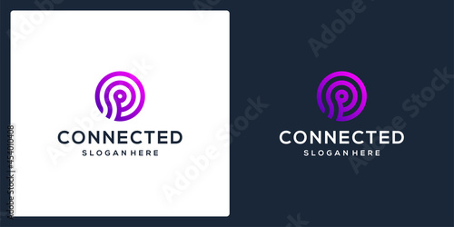 tech logo connected with initial letter p monogram. premium vector