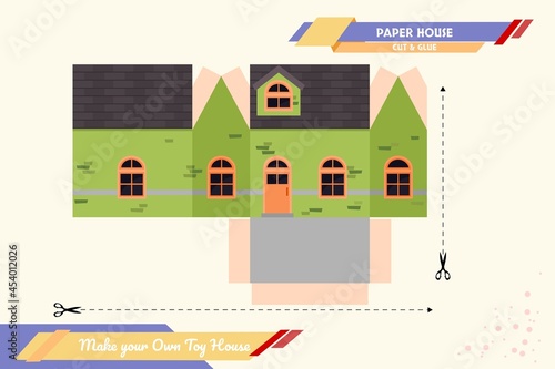Fototapeta Naklejka Na Ścianę i Meble -  Make your own toy house paper craft vector assembly model suitable for education, fun and multiple purpose