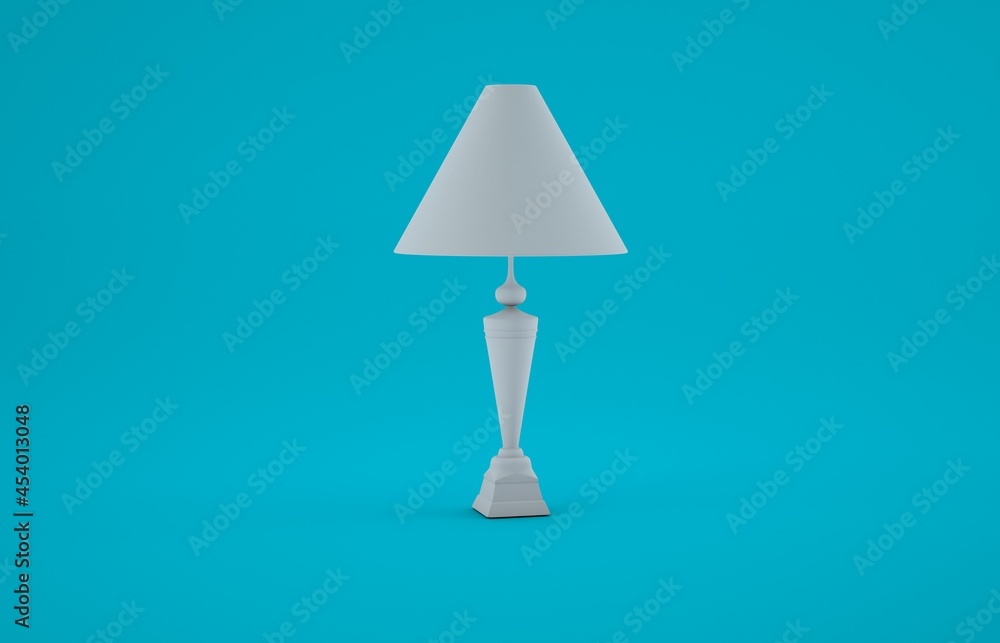 A white 3d table lamp or desk lamp with blue background. Suitable for interior design. A white 3d table lamp or desk lamp with blue background. Suitable for interior design.