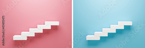 collection of white stair on the air, in the pink and blueroom, forward and success concept, 3d rendering photo