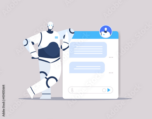 modern chatbot assistant conversation robotic character chatting by messages chat app artificial intelligence