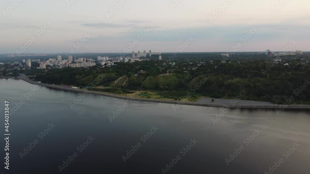 Aerial view of the seafront among green hills and Kyiv Sea near Vyshgorod Aerial view of the seafront among green hills and Kyiv Sea near Vyshgorod