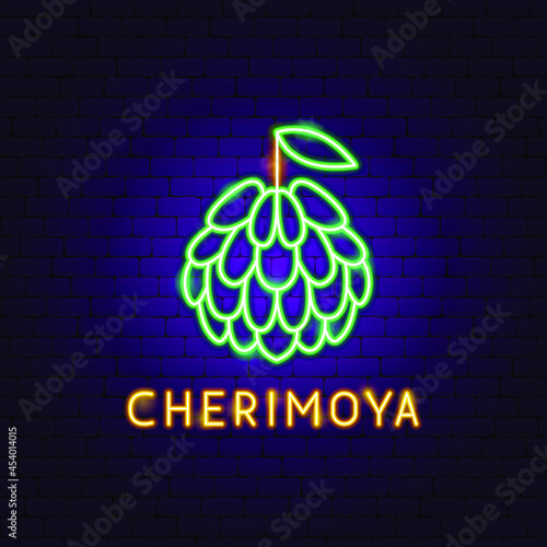 Cherimoya Neon Label. Vector Illustration of Fruit Promotion.