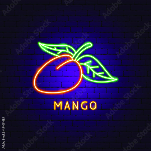 Mango Neon Label. Vector Illustration of Fruit Promotion.