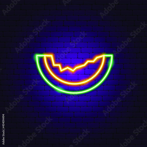 Melon Slice Neon Sign. Vector Illustration of Fruit Promotion.