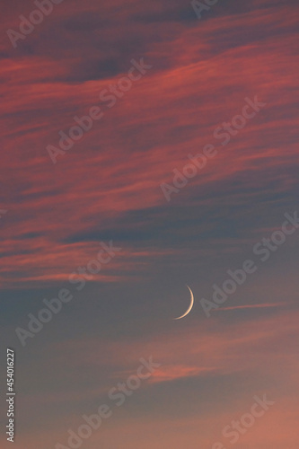 Waxing Crescent Moon and evening glow