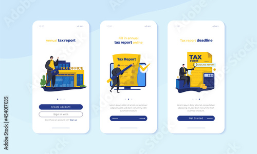 Mobile screen user interface with annual tax report illustration set concept