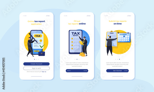 Reporting annual tax online illustration set on mobile screen UI concept