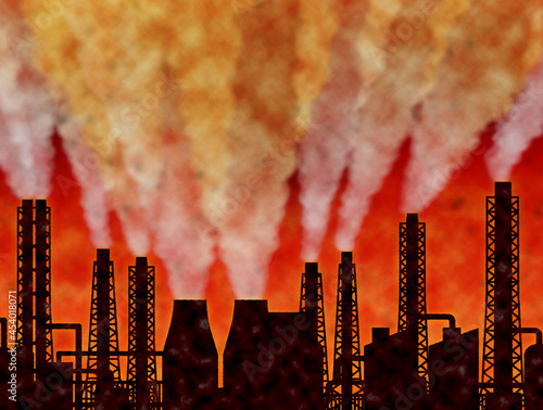 化石燃料発電所イメージしたイラスト。環境破壊、地球温暖化