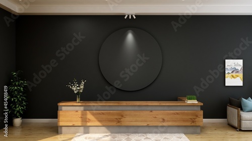 office front desk or receptionist room for company wall logo mockup