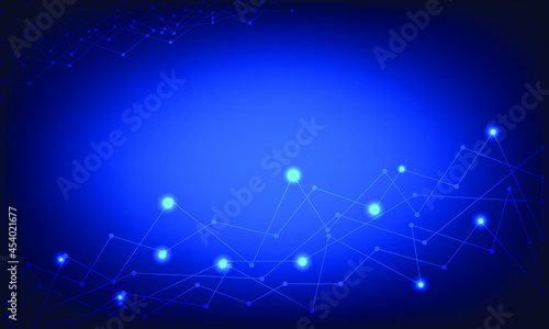 Blue Abstract network background with line and dot connection and shine shine bright. 