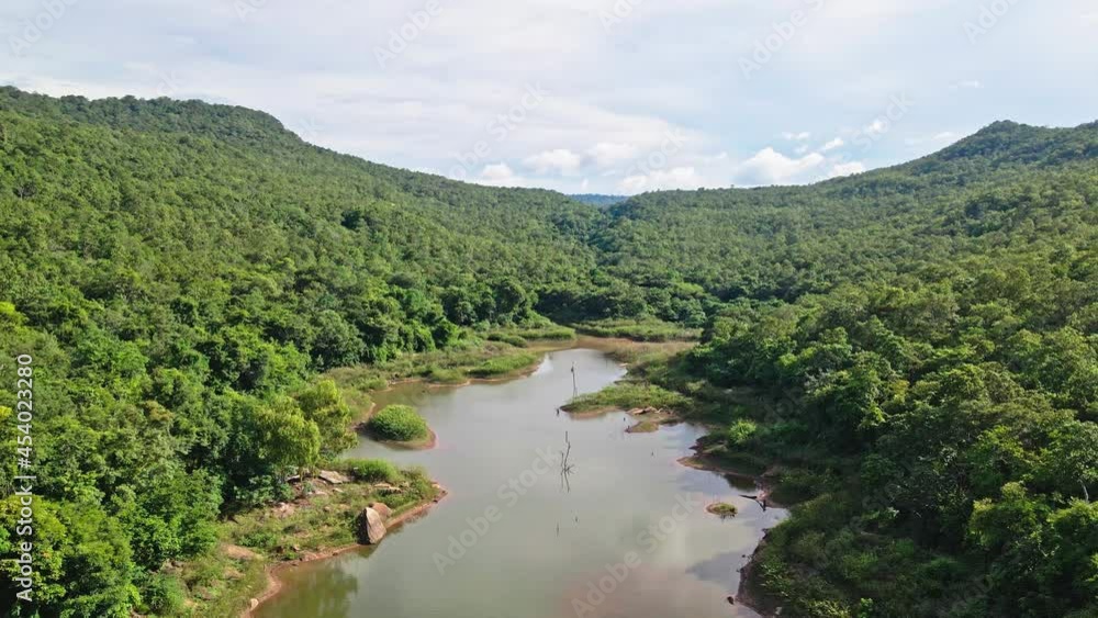 Aerial view flying above the mountain and river in national park
Aerial view flying above the mountain and river in national park