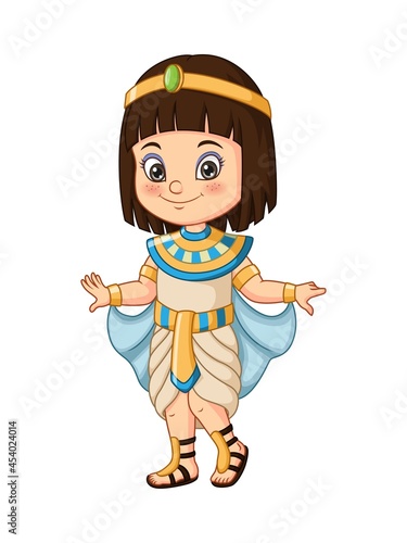 Cartoon little girl wearing egyptian cleopatra costume
