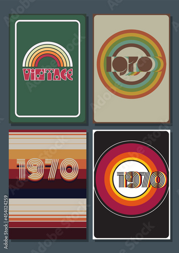 1970s Background Set, Vintage Color Templates for 70s Style Posters, Covers, Party Invitations