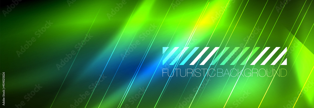 Neon glowing lines, magic energy and light motion background. Vector wallpaper template Neon glowing lines, magic energy and light motion background. Vector wallpaper template