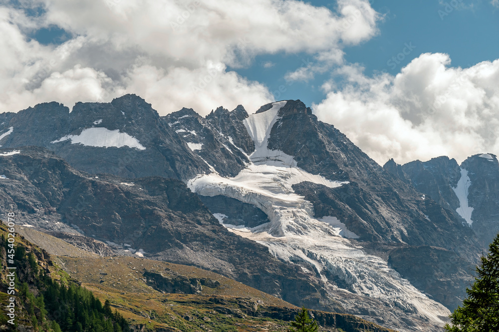 What remains of the great glacier above Cogne in the Gran Paradiso National Park, Aosta Valley, Italy, near the Roccia Viva and Becca della Pazienza mountains