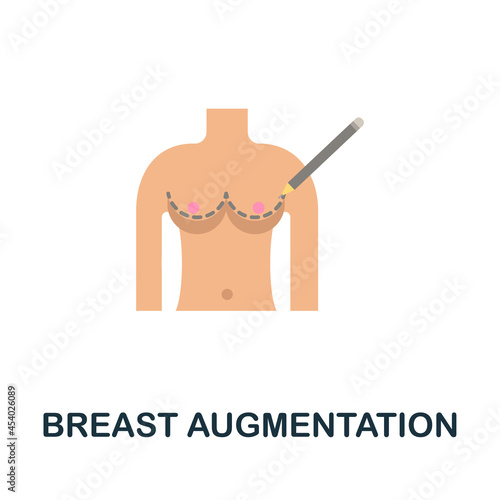 Breast Augmentation flat icon. Colored sign from plastic surgery collection. Creative Breast Augmentation icon illustration for web design, infographics and more