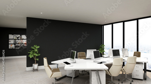 modern office workspace design interior for company wall logo mockup