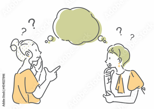 おしゃべりをする二人の女性　シンプルでお洒落な線画イラスト © fumi